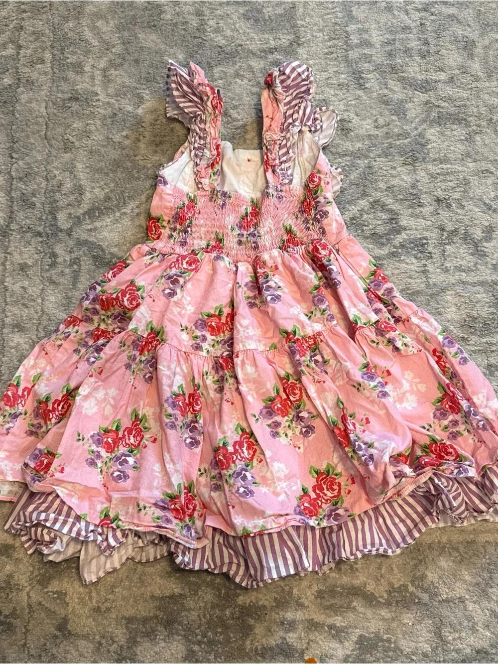 Olive + Moe Girls Floral Tiered Dress Size 6 Pink Purple Sleeveless